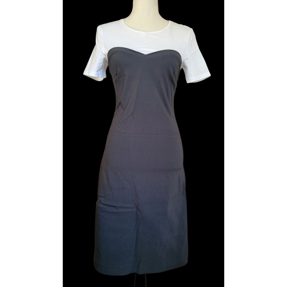 Liviana Conti White Grey Short Sleeve Sweetheart Short Shirt Dress Italy Size XS